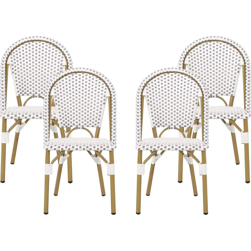 

Outdoor Bistro Chair Set of 4, Gray and White with Bamboo Print Finish