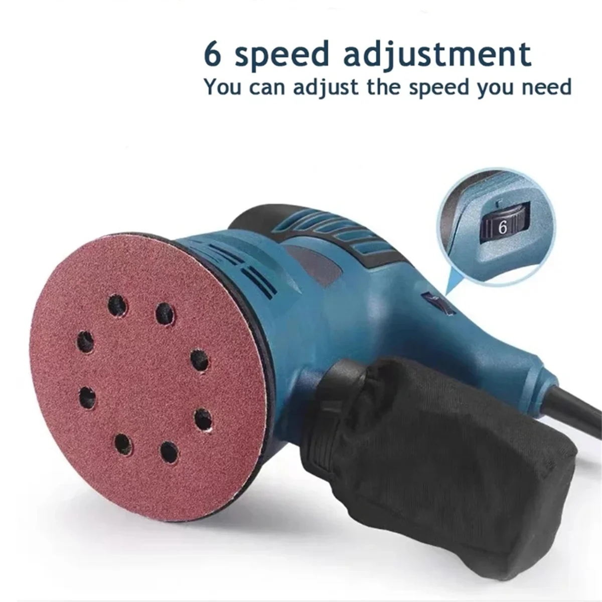 EU Plug,300W Electric Eccentric Sander,6 Gears Speed Adjustment 5 Inch 125mm,for Wood Sanding and Car Polishing