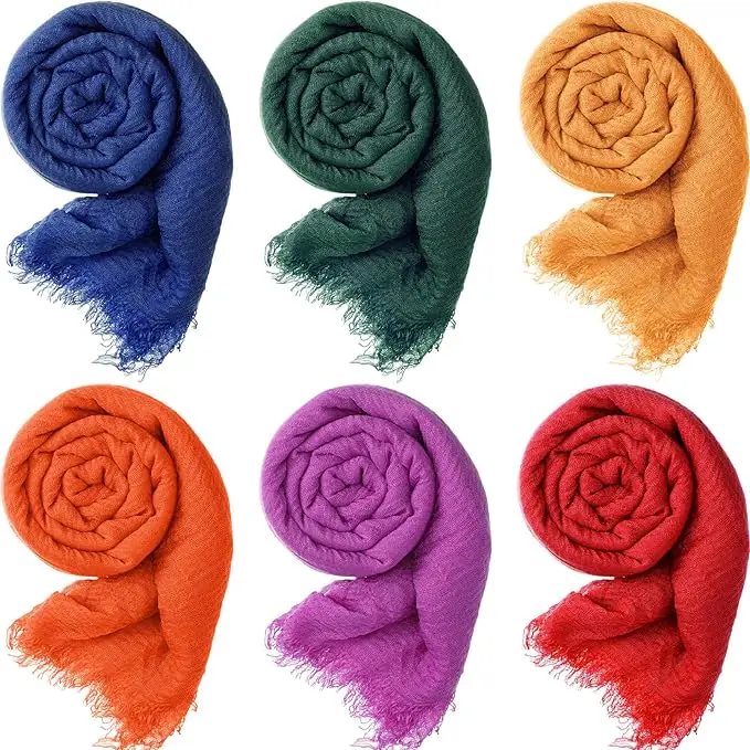 6 Pcs Women Scarf Shawl Hijab Scarfs Cotton Blend Crinkle Scarf Wrap Head Scarf for Seasons