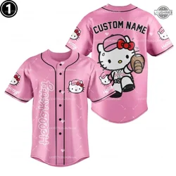 New Hello Kitty Baseball Lovely Personalized Cartoon Print Baseball Jersey Shirts Outdoor Sports Casual Men Women Kids Tops