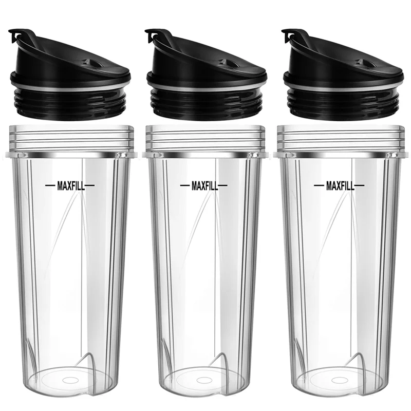 Peças de reposição do liquidificador das peças quentes para ninja, substituição dos copos do liquidificador ninja de 3 pacotes 16oz com tampas para-go para nutri ninja qb3001