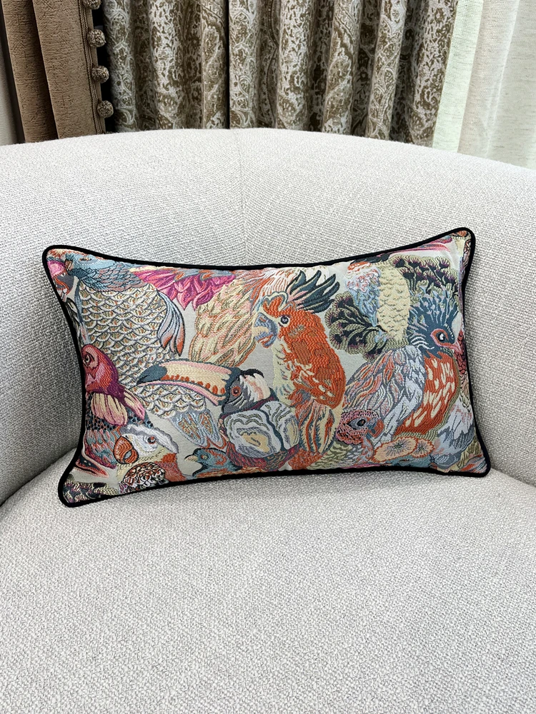 Fashion Woven Floor Waist Birds Toco Toucan Pillow Case Window Decorative Parrot Sofa Car Lumbar Cushion Cover 30x50cm, 1 Pc Set