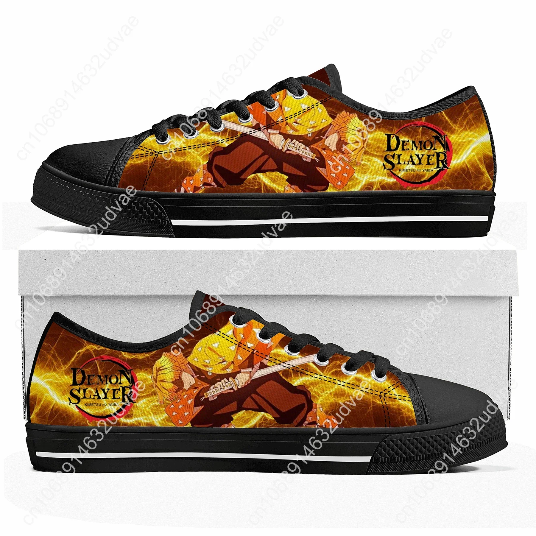 Agatsuma Zenitsu Demon Slayer kimetsu no yaiba Low Top Sneakers Mens Womens Teenager Canvas Sneaker Couple Shoes Custom Shoe