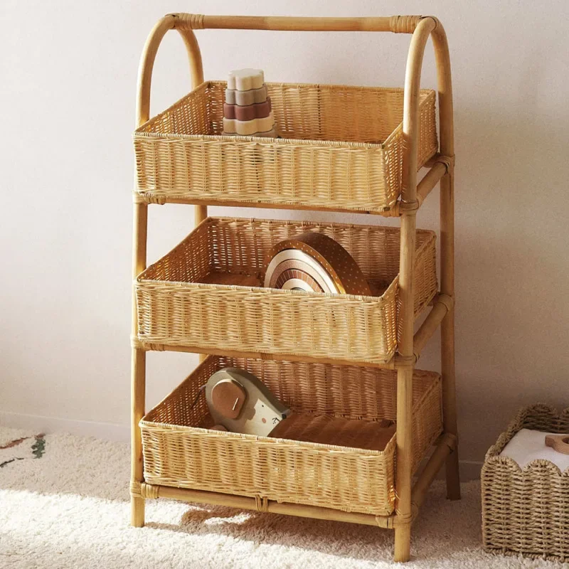  Nordic Style Rattan Weaving Storage Rack Hand-Woven Multi-Layer Organizer for Kitchen & Homestay Decor