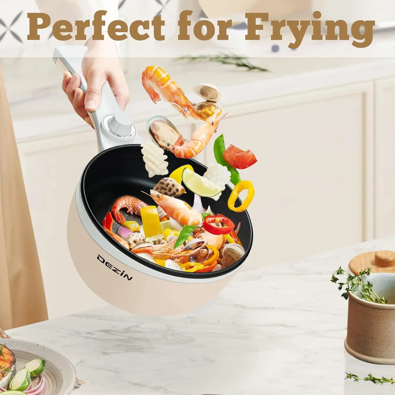 Hot Pot Electric with Steamer Upgraded, Non-Stick Sauté Pan, Rapid Noodles Electric Pot 1.5L Mini Pot for Steak, Egg, Fried Rice