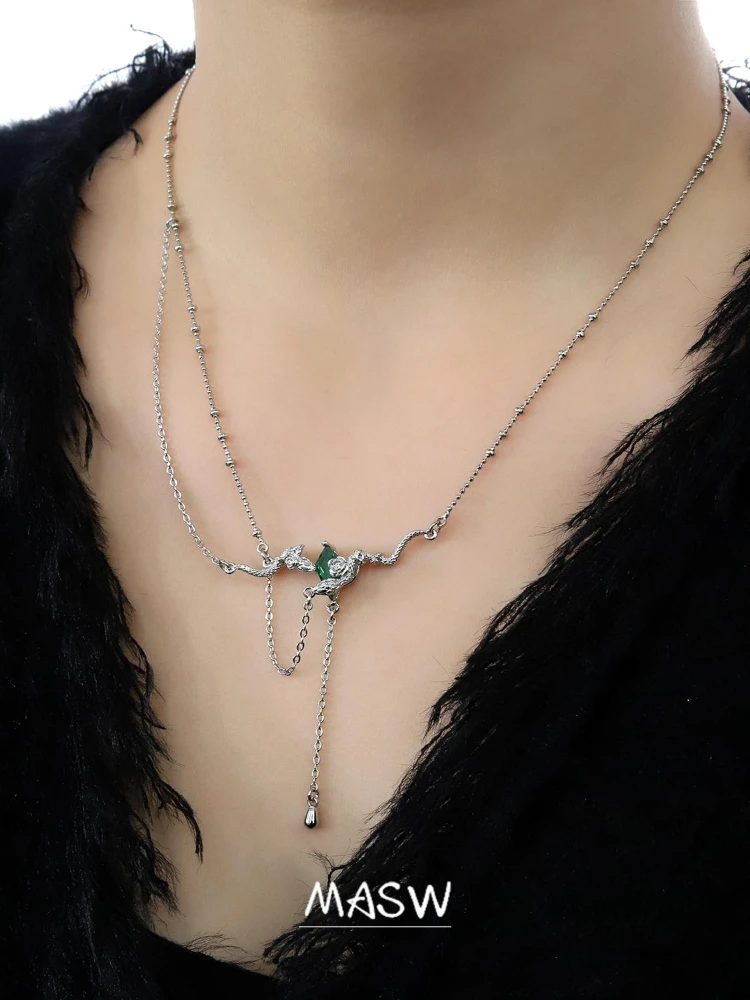 MASW Original Design Cool Style Delicate Flower Dancing Snake Pendant Necklace For Women Girl Gift Modern Jewelry Hot Sale