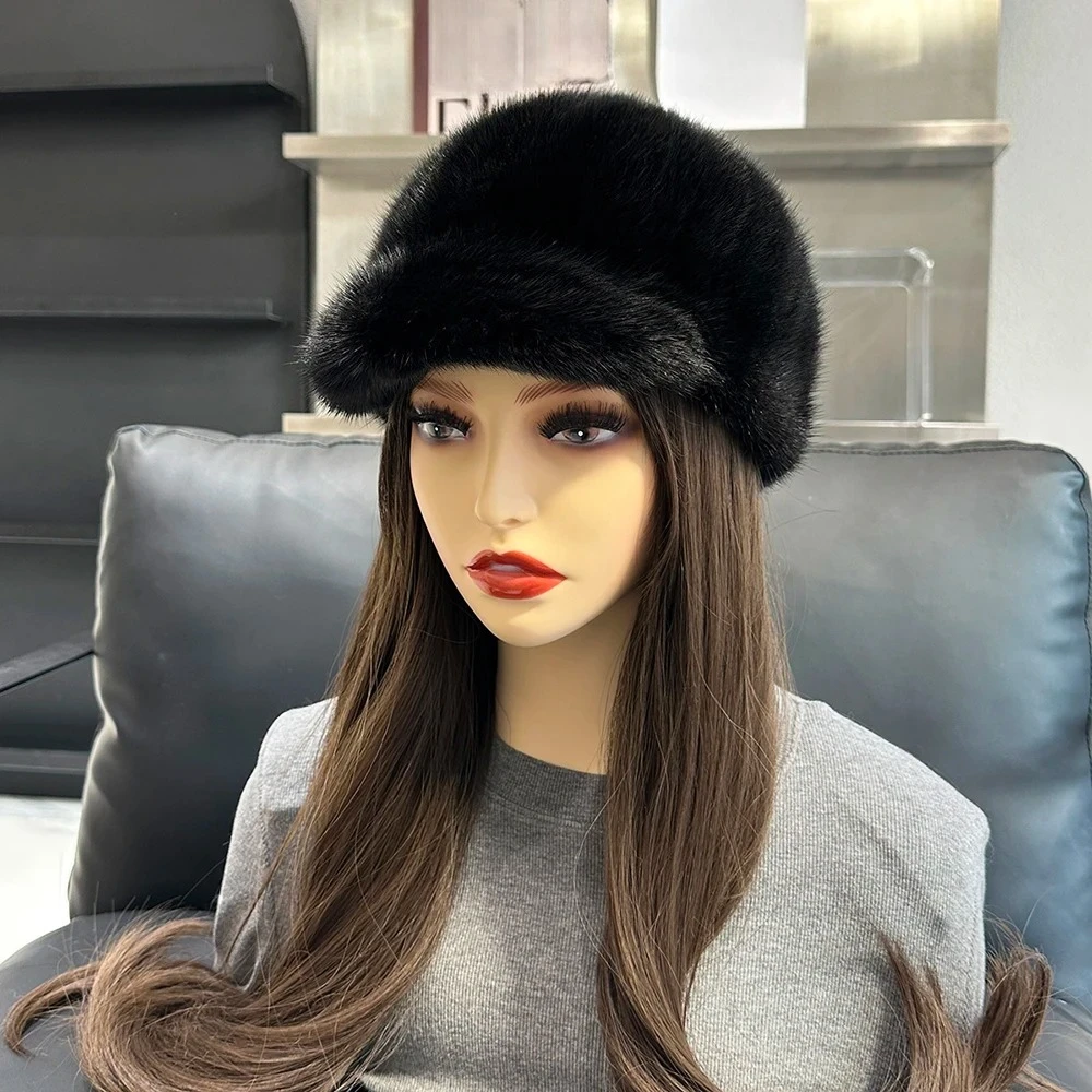 

100% Genuine Mink Fur Hats Lady Real Mink Fur Baseball Cap Women Winter Cycling Outdoor Cap Keep Warm