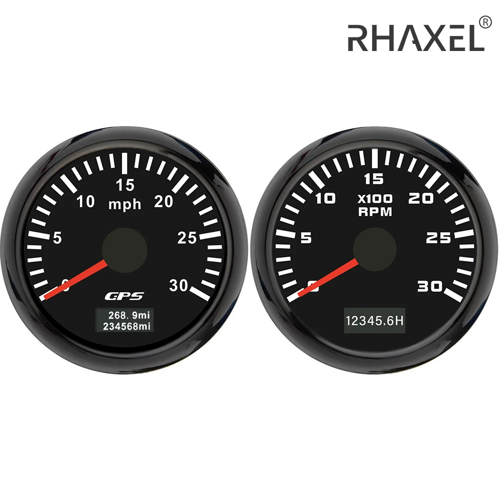 RHAXEL Gauge Set 2'' GPS Speedometer 120MPH Tachometer 7000RPM 12V 24V with Total Mileage Red Backlight for Auto Motorcycle VAN