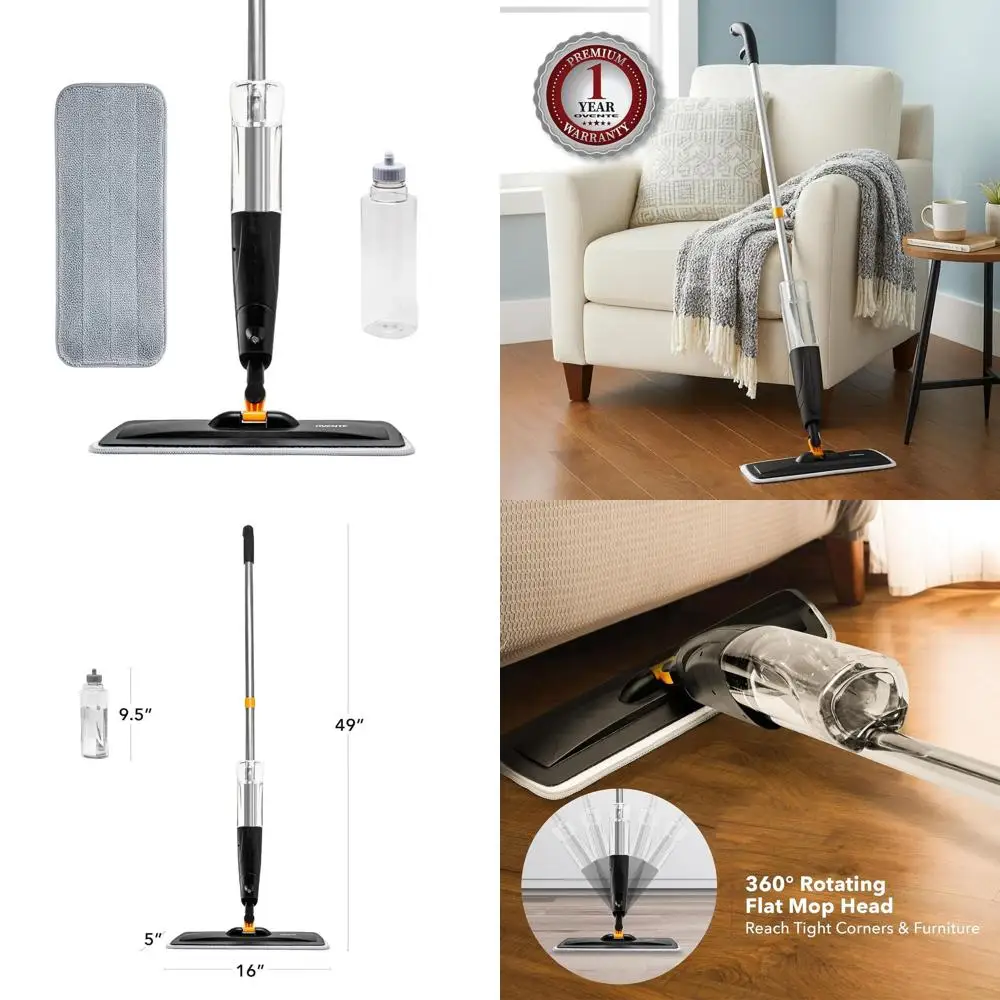 

Cordless 360° Spin Microfiber Mop, Refillable Bottle & Washable Pad, Wet Scrubber for Hardwood, Ceramic, Laminate & Vinyl Floors