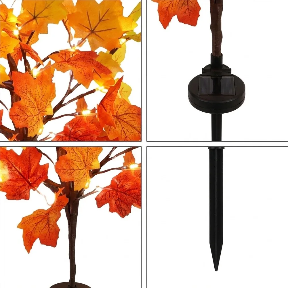 30Inch Solar Powered Maple Leaf Pumpkin Garden Lights IP44 Waterproof Outdoor Stake Lamp With Steady And Flashing Modes