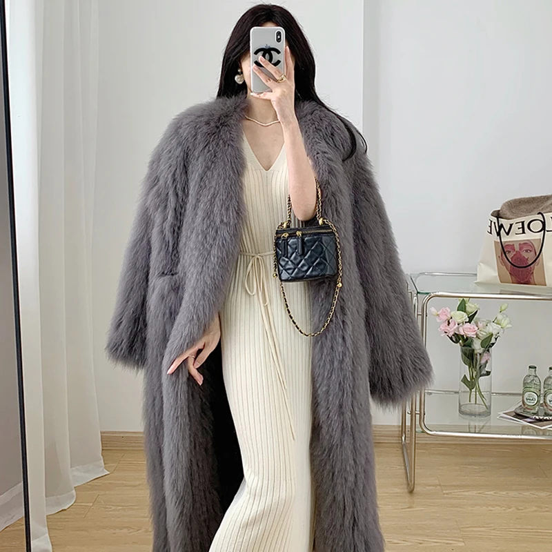 Winter Women High-quality Fox Fur Coat 2023 Luxury Long Fur Parka Plus Cotton Padded Very Warm Large Size Female Plush Jacket