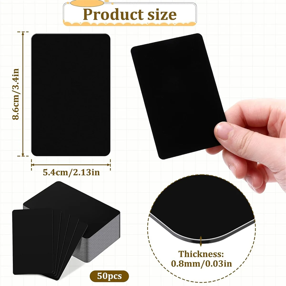 B13C  50 Pcs Black Metal Business Cards 0.8 mm Thickness Laser-Engraving Blanks Aluminium Cards for House Office