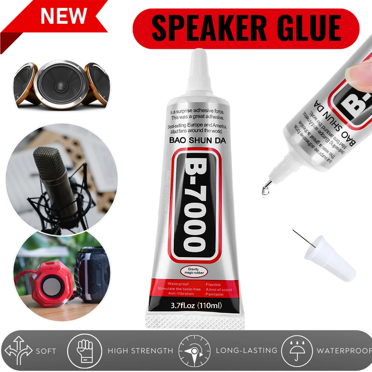15ML 50ML 110ml Clear B-7000 Glue & Black T7000 Universal Instrument Loud Speaker Repair Glue Strong Flexible Adhesive   Anti-Vibration for Guitar Violin Drum Trumpet  Liquid Glue.