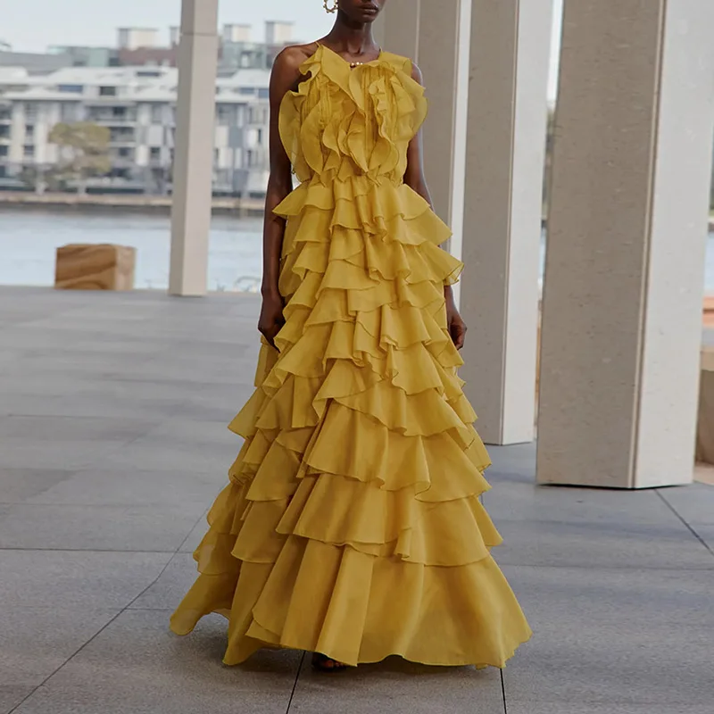Mujer 2025 verano Casual fuera del hombro ahumado vestidos largos escalonados boda fiesta de noche Maxi vestido de cóctel vestido largo de noche