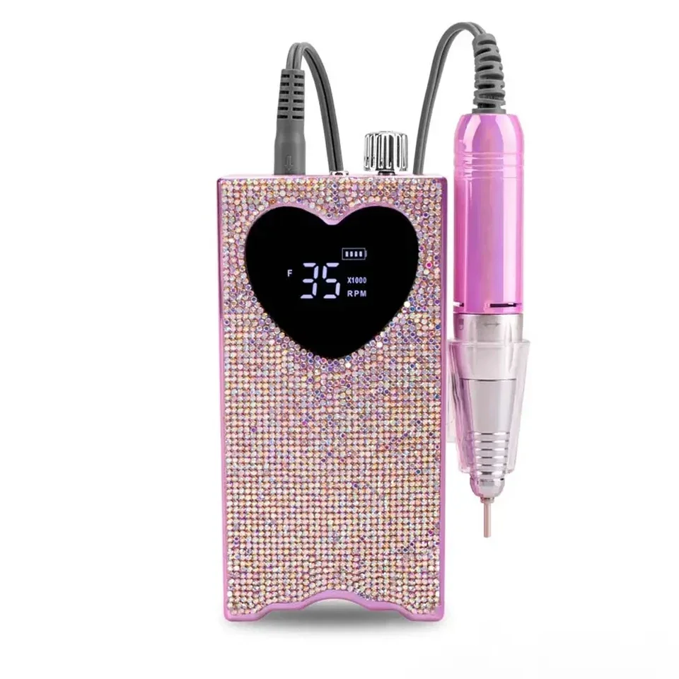 

Cordless Heart Crystal Rechargeable portable electric Nail Drill Machine 35000rpm Professional Diamonds Nail Drill Machine