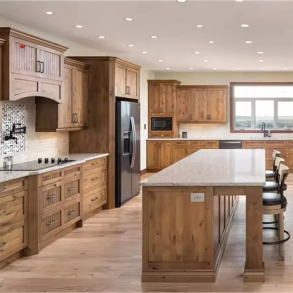 Custom painting design natural solid wood rural home cabinet island