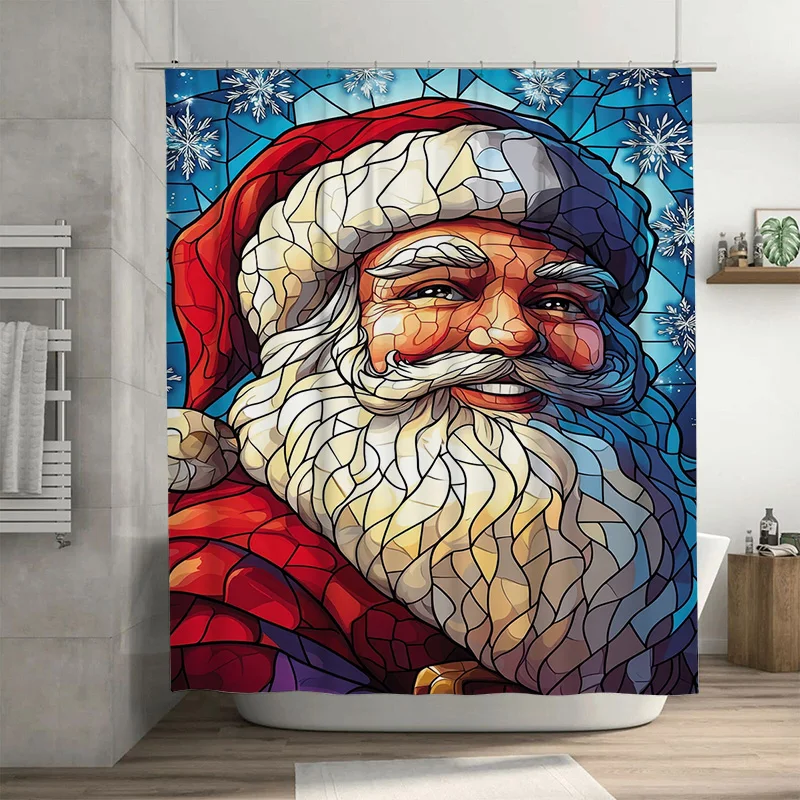

Tuniu Charming Pixel Art Santa Claus Shower Curtain Waterproof Bathroom Decor Festive Holiday Gift Novelty Fun Home Textile