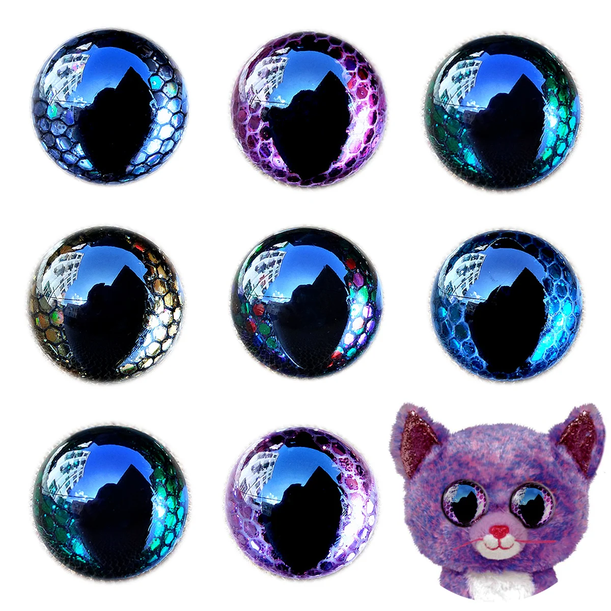 Yeux de sécurité à paillettes 3D, 10 paires, pour chat Amigurumi, jouets en peluche au Crochet, yeux en nid d'abeille pour la fabrication de jouets, accessoires de poupée