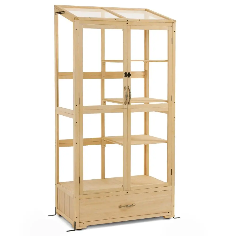 

Cold Frame Greenhouse, Tall Wooden Greenhouse for Outdoor Indoor Use with Polycarbonate Panels, 3 Tier Garden Cold Frame with D