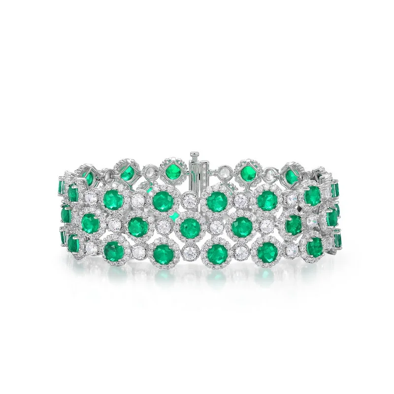 2026 Trendy Luxury Green Crystal Bracelet for Women Exquisite Synthetic Emerald Multi Row Bangle Fine Jewelry Party Gift