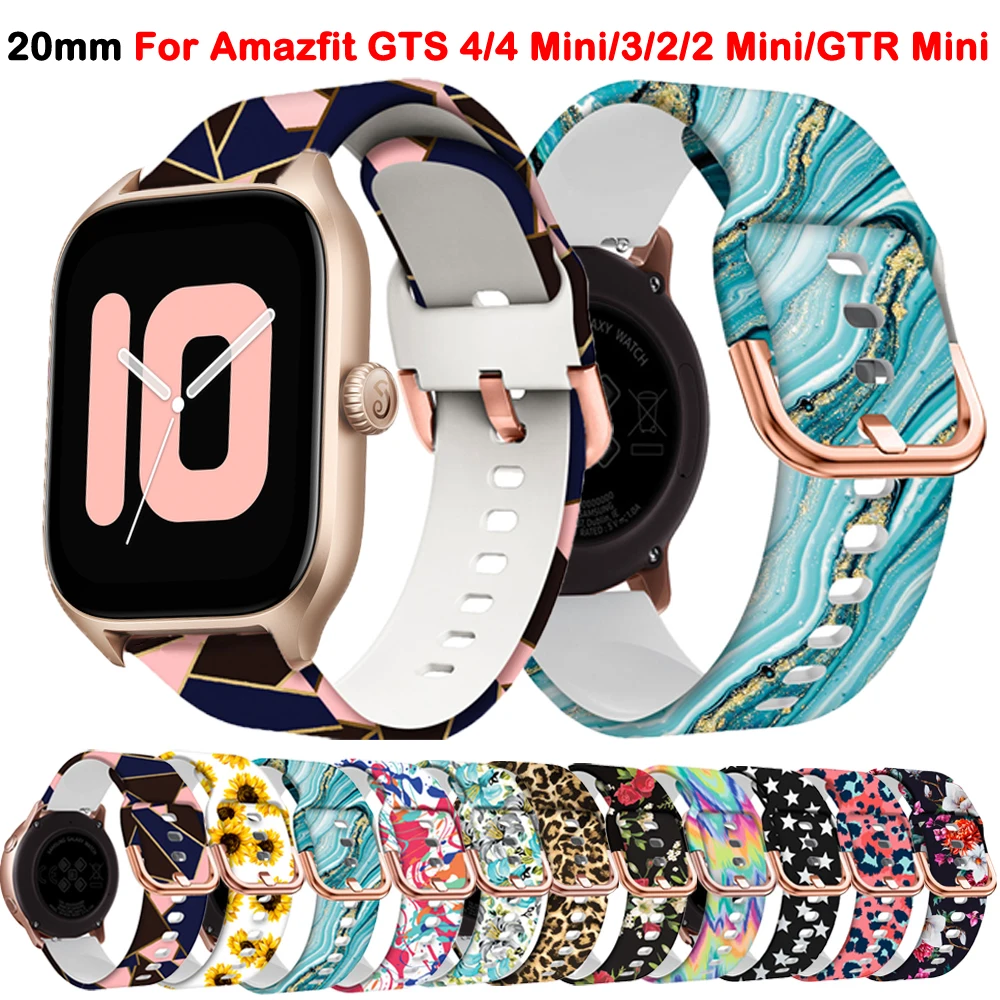 Silicone Band For Huami Amazfit GTS 4 3 2 2e Mini/GTS4/GTS2/GTR Mini/42mm Printing Bracelet Amazfit Bip 3/U Pro 20mm Strap