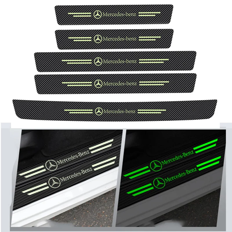 Car Luminous Threshold Protect Auto Emblem Sticker Accessories For Mercedes Benz AMG Brabus Smart Maybach W204 GLC CLA W205 W203