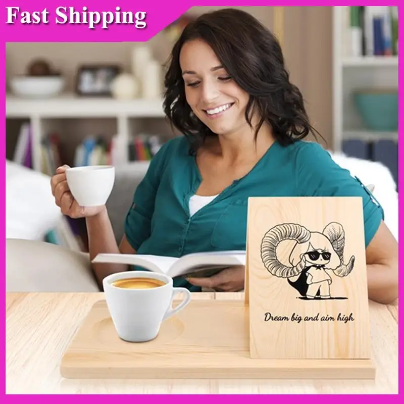 Sensitive Wooden Reading Stand Removable Triangle Book Stand With Cup Holder Multifunctional Recipe Shelf For Desktop Cartoon Gi