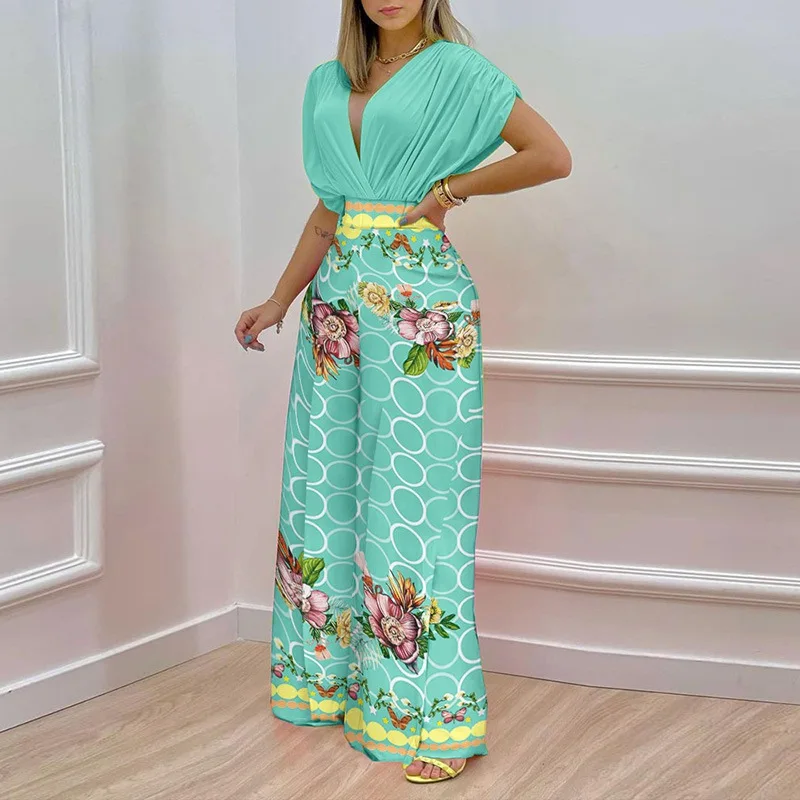 Faionable Batwing Sve imprimé haut et Bot Ensemble femme 2025 printemps Polyester t-shirt quart Sve Dr