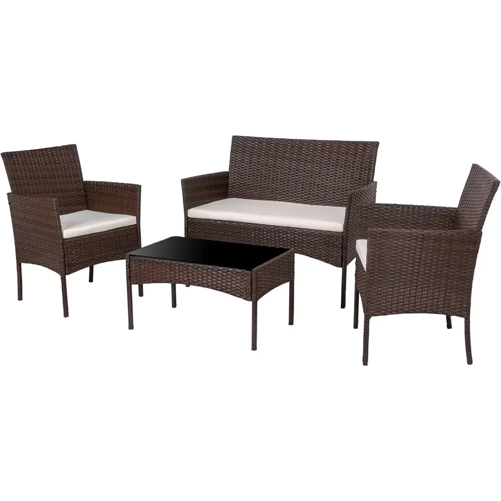 4 Piece Outdoor Patio Furniture Sets, Small Wicker Patio Conversation Furniture Rattan Chair Set