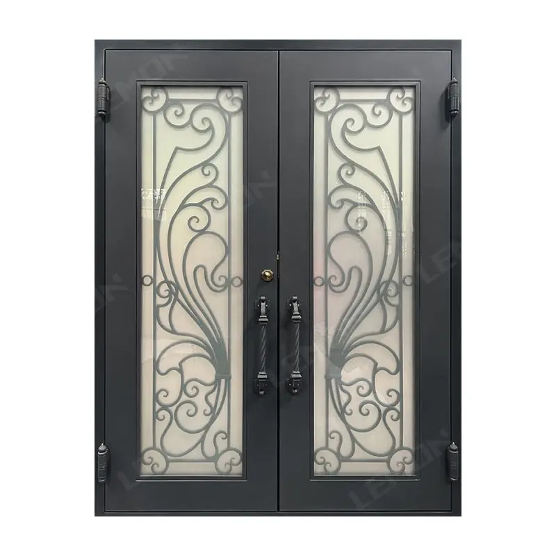 Custom Modern Entrance Rod Double Exterior Front Steel Exterior 72x80 Farmhouse Wrought Iron Doors for Houses