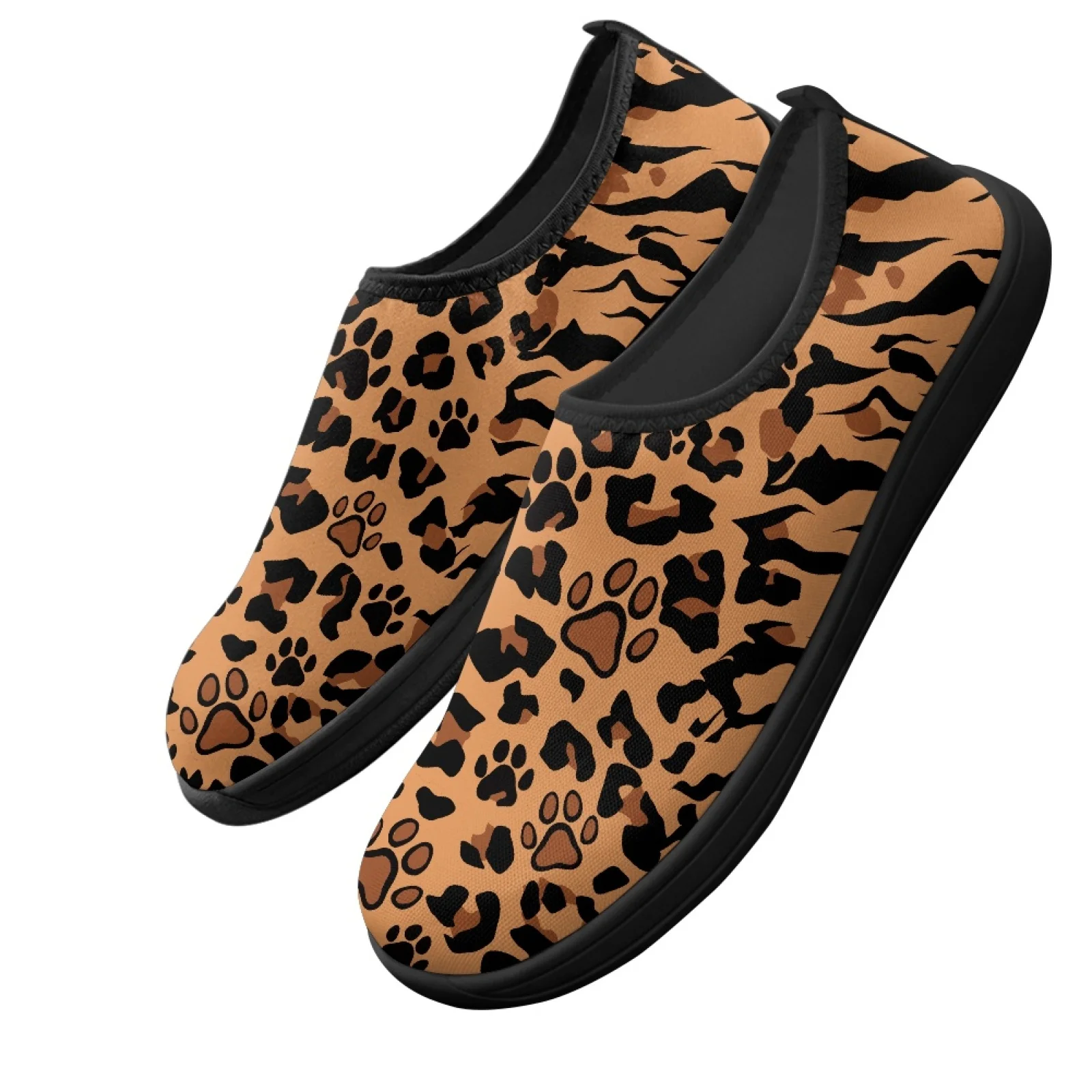 PENSTROLL Leopard Paw Print Wide Toe Box Low Top Flat Shoes Casual Running Shoes for Office Comfortable Hiking Sneakers