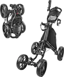 ESWING New 4 Wheel Golf Cart Golf Bag Cart Easy Folding Golf Trolley