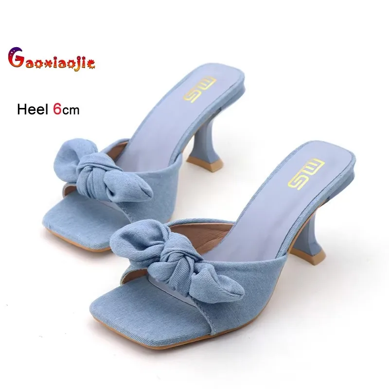 

2025 Новые женские туфли на высоком каблуке 6 см, модные однотонные женские туфли-лодочки с бантом на тонком каблуке с квадратной головкой, повседневная обувь без шнуровки
