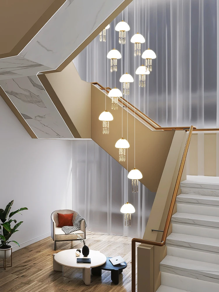 Jellyfish Decoration Hanging Lamp Staircase Chandelier Villa Modern LED Pendant Light Children Room Warm Fun Jellyfish Droplight