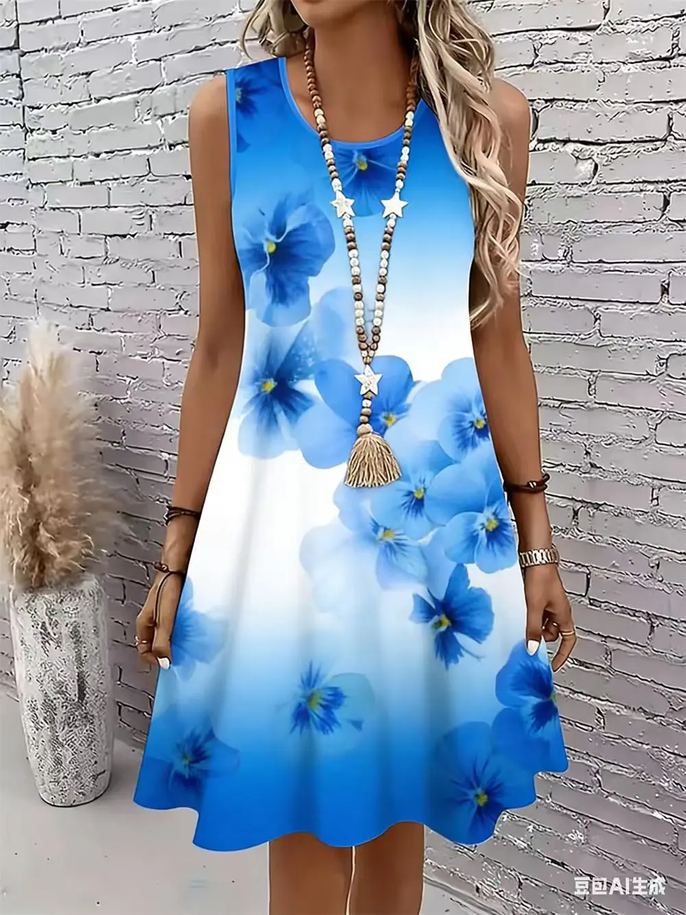 Beach Casual Floral Pattern Women Dresses Summer Sleeveless 3D Flower Printed Street Ladies Dress 3XL Plus Size Loose Dress