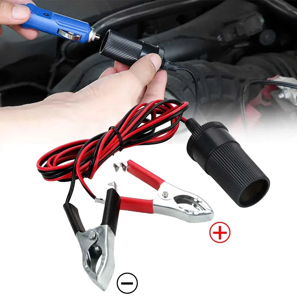 12V Car Battery Terminal Clamp Clip Female Batteries Socket Plug Cigarette Lighter Adapter Truck Tailer Motorcycle Accessories