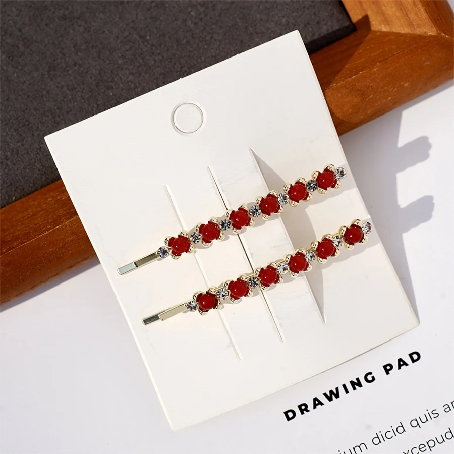 دبوس شعر أحمر بالزهور غطاء رأس ، دبوس شعر بكلمة واحدة ، مشبك شعر لطيف ، دبوس شعر كريستالي ، إكسسوارات شعر مكسورة ، جديدة