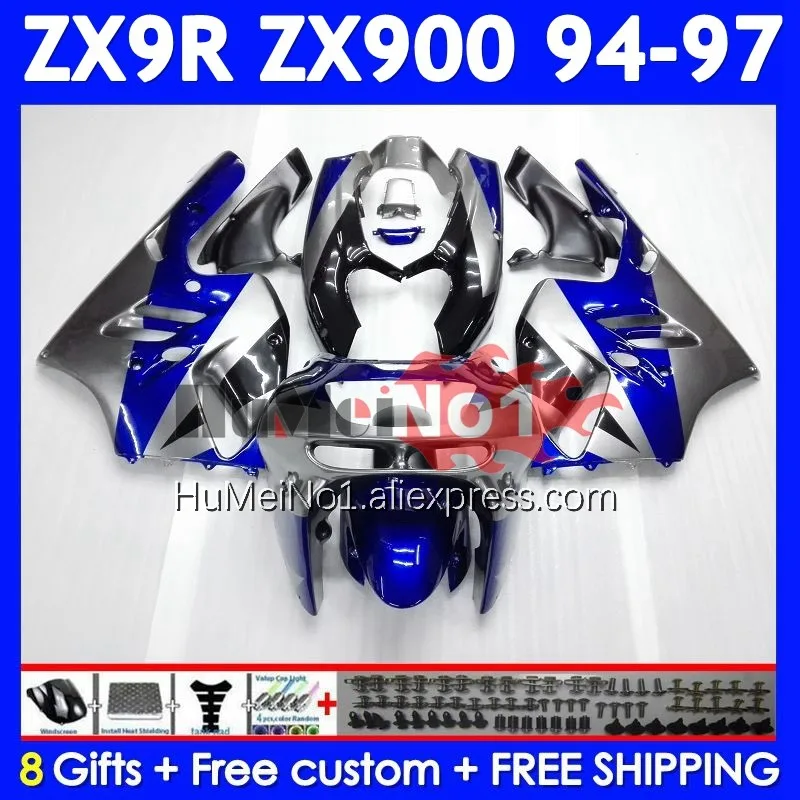 Body Kit For KAWASAKI NINJA ZX-9R 900CC ZX 9 R 9R 900 212No.9 Blue silver ZX9R 94 95 96 97 ZX900 1994 1995 1996 1997 Fairings