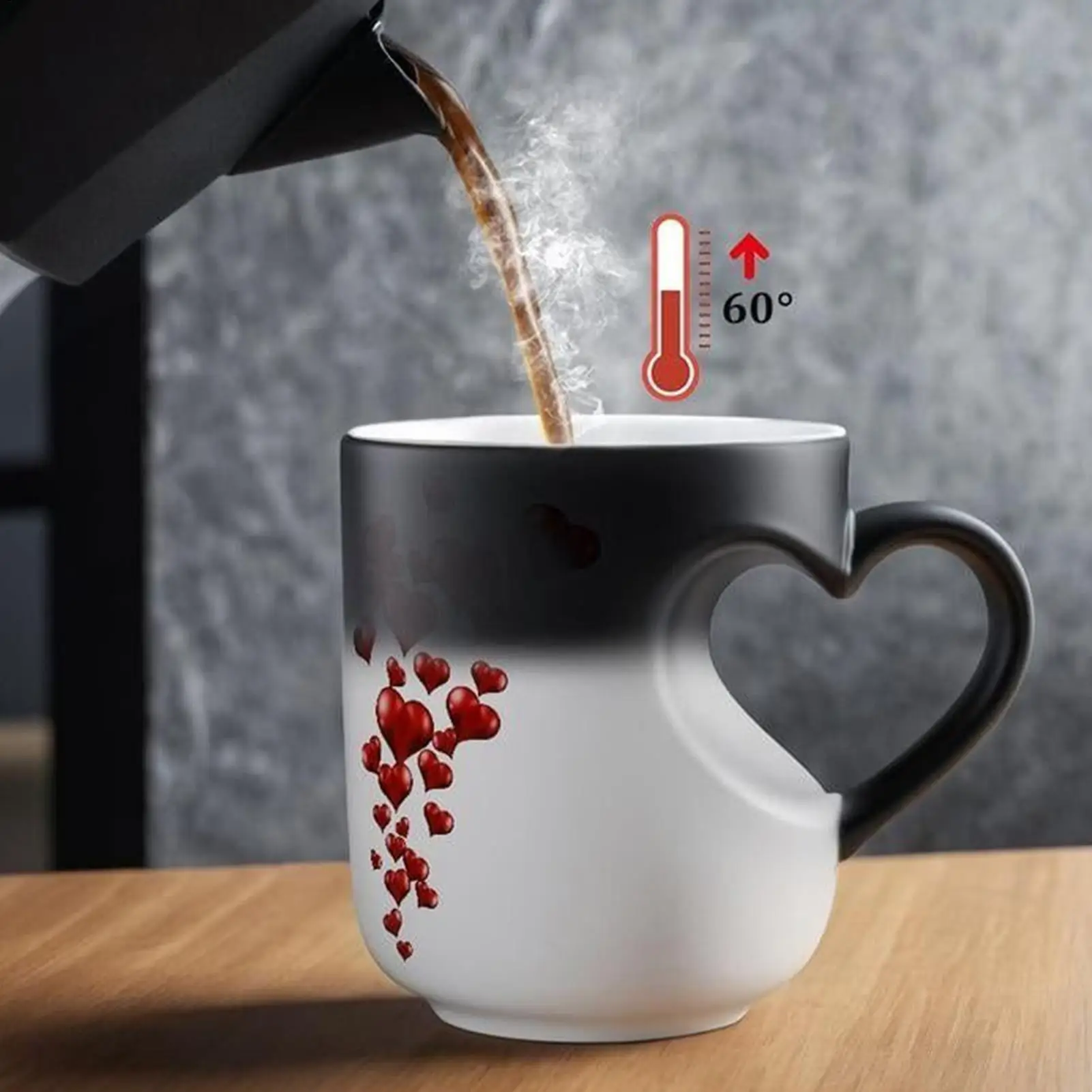 Heat Sensitive Color Changing Magic Mug with Romantic Heart Handle Cute Gift for Birthday Anniversary Valentine's Day Coffee Cup