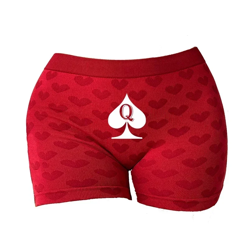 Funny Womens Queen of Spades QOS Sexy Underwear Love Heart Pink Knitting Female High-waisted Comfortable Breathable Panties