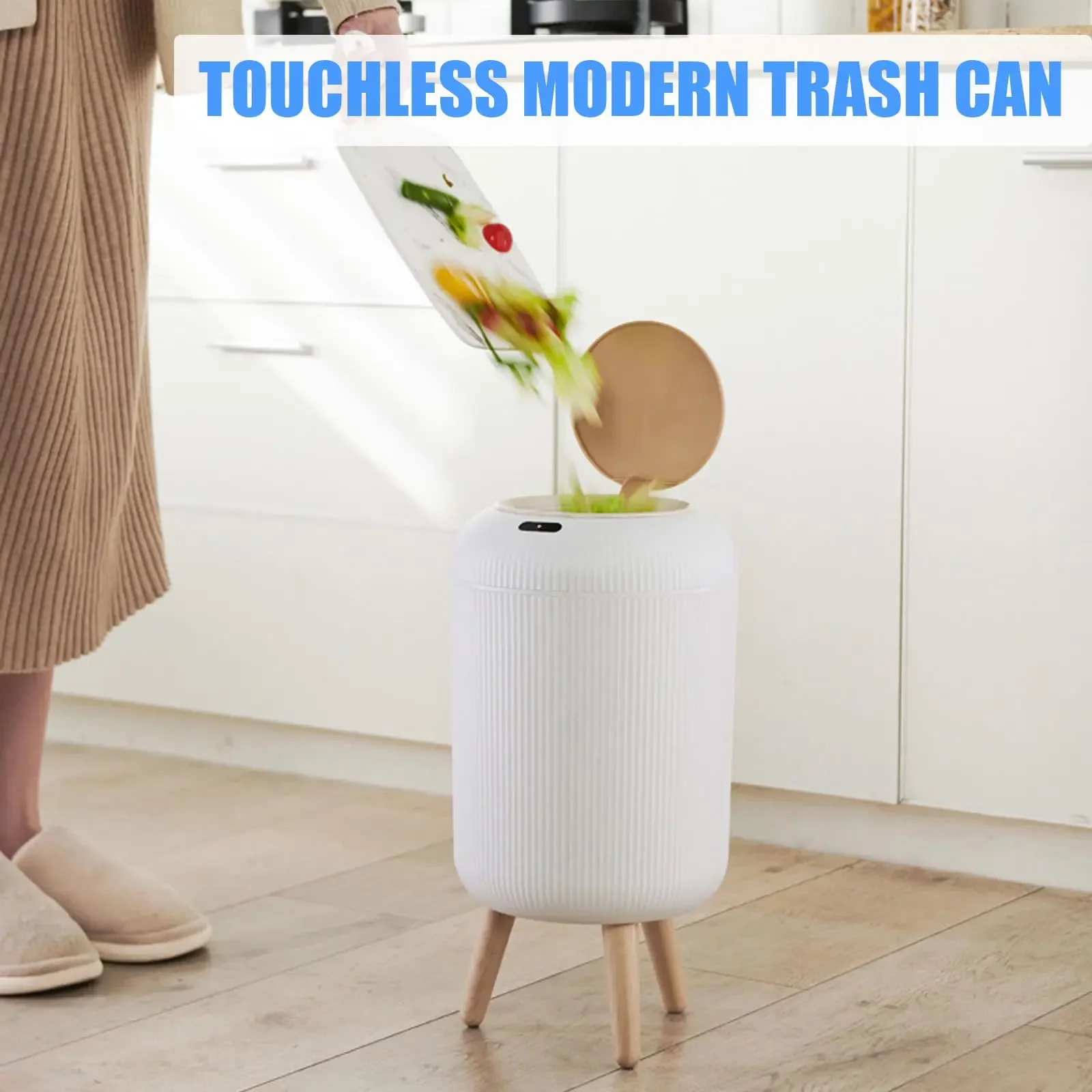 Smart Trash Can Kitchen with Lid Automatic Trash Bin Waterproof Motion Sensor Garbage Bin for Bedroom Bathroom Kitchen Dustbin