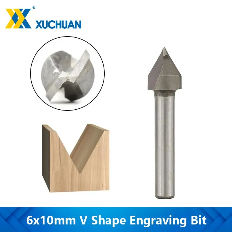 V Slot Milling Cutter 6mm Shank 60 Degree V Bit Carbide End Mill V-Shaped Engraving Router Bit for Hardwood MDF Plywood