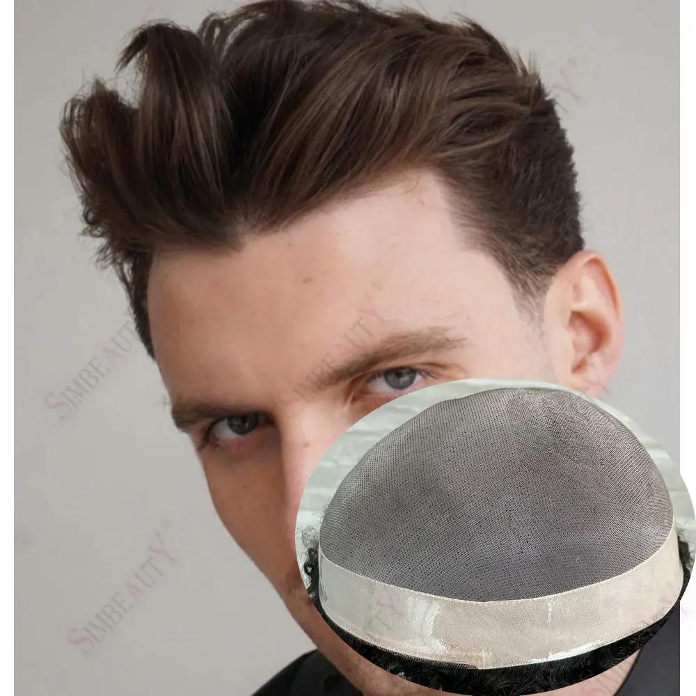 

Durable Fine Mono NPU Base Men's Capillary Prosthesis Remy Human Hair Toupee For Men Double Knot Male Hair Replacement System