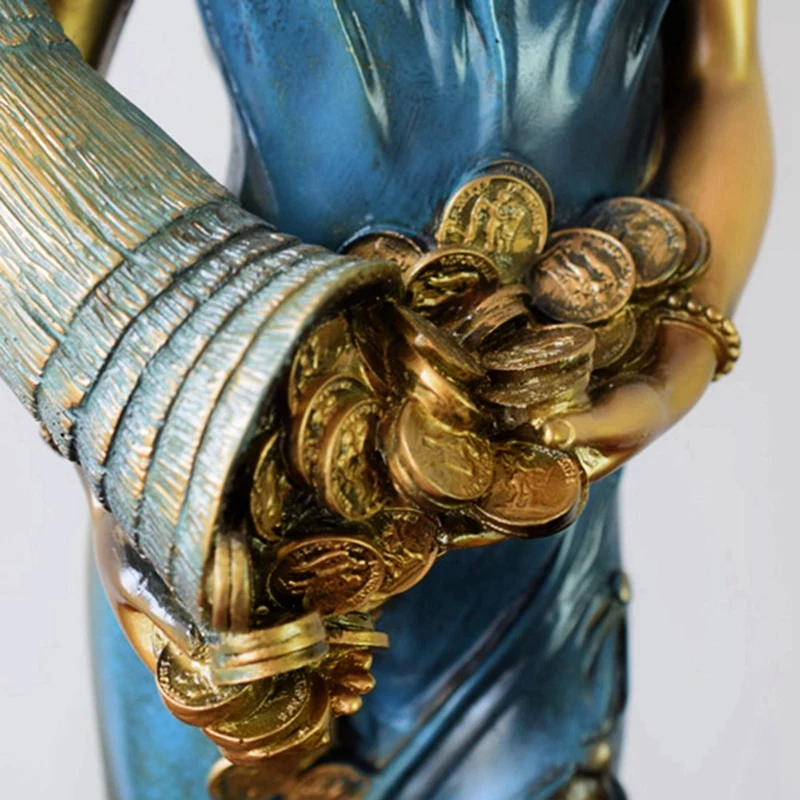 2X Blindfolded Fortuna Statue Ancient Greek Roman Goddess Of Fortune Vintage Blue Luck Sculpture Luck Decorations