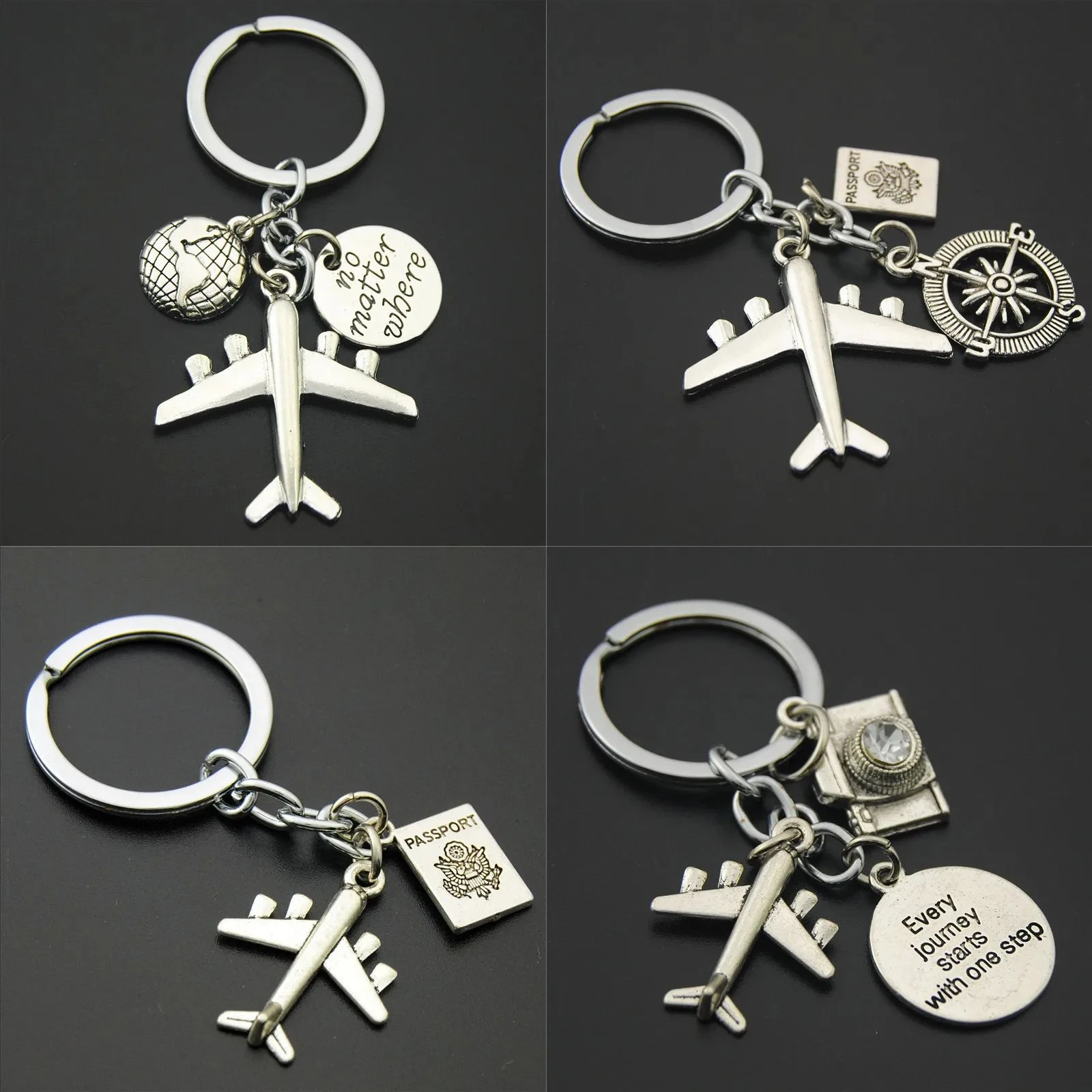 1PC Earth Airplane Keychains No Matter Where Pendant Travel Keyring Friendship Best Friend Jewelry Diy Handmade ﻿