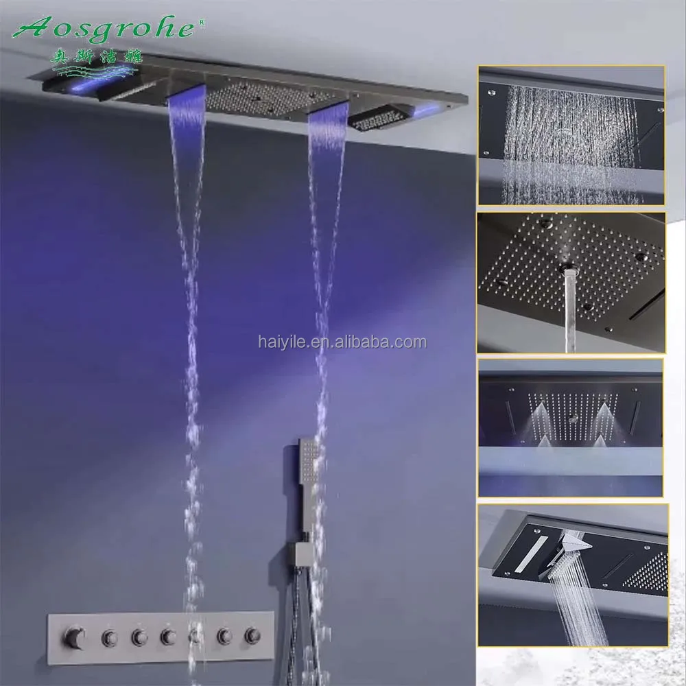 Led Concealed Shower Set Ceiling Shower Set  in Wall Mounted Bathroom Taps Luxury Brass Kits Rain Rainfall Mixer Faucetset