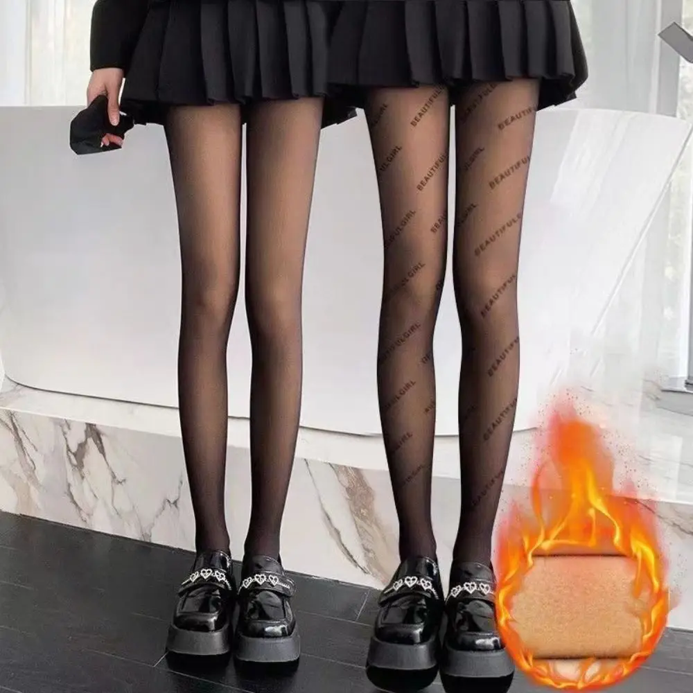 

Fashion Letter Thermal Stockings Heart Dots Warm Pantyhose Bowknot Fake Translucent Leggings