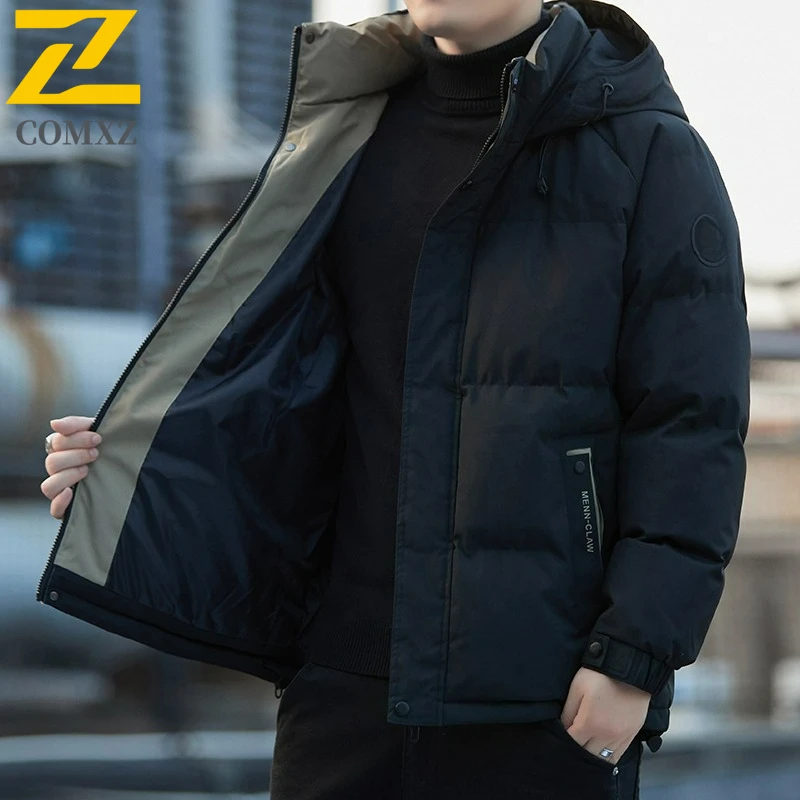 سترة COMXZ للرجال مبطنة سميكة بغطاء للرأس للعمل في الهواء الطلق سترة مقاومة للرياح على طراز الشارع سترات شتوية مبطنة خفيفة الوزن #2