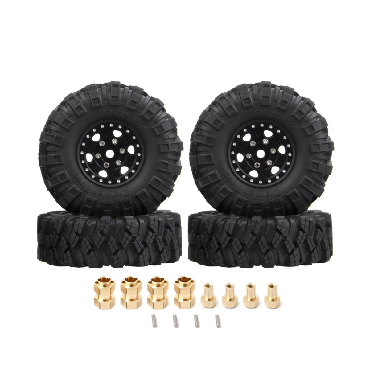 4Pcs 62X21mm 1.0 Inch Metal Beadlock Wheel Rim Tire Set for 1/18 1/24 RC Crawler Car Axial SCX24 AX24 TRX4M FCX24,4