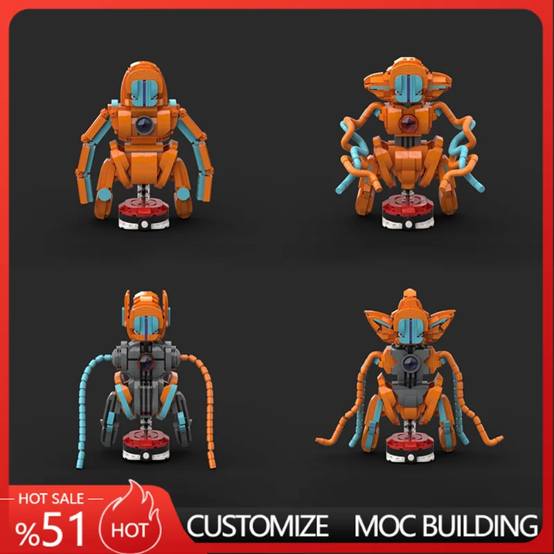 

Orange Cyan Alien Attack Form Creature Custom Building Blocks Model Educational Toy For Birthday Festival Display Special Gifts